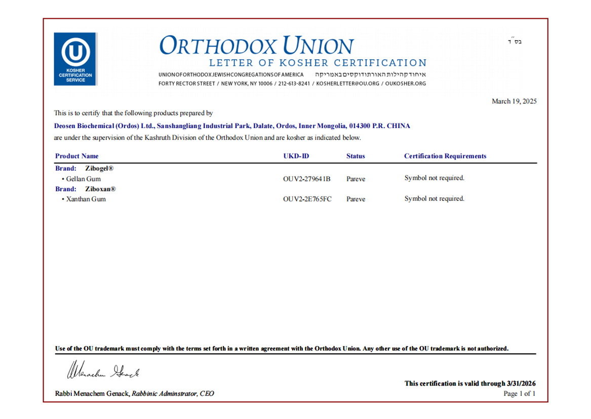 Kosher OU Certificate - 2025